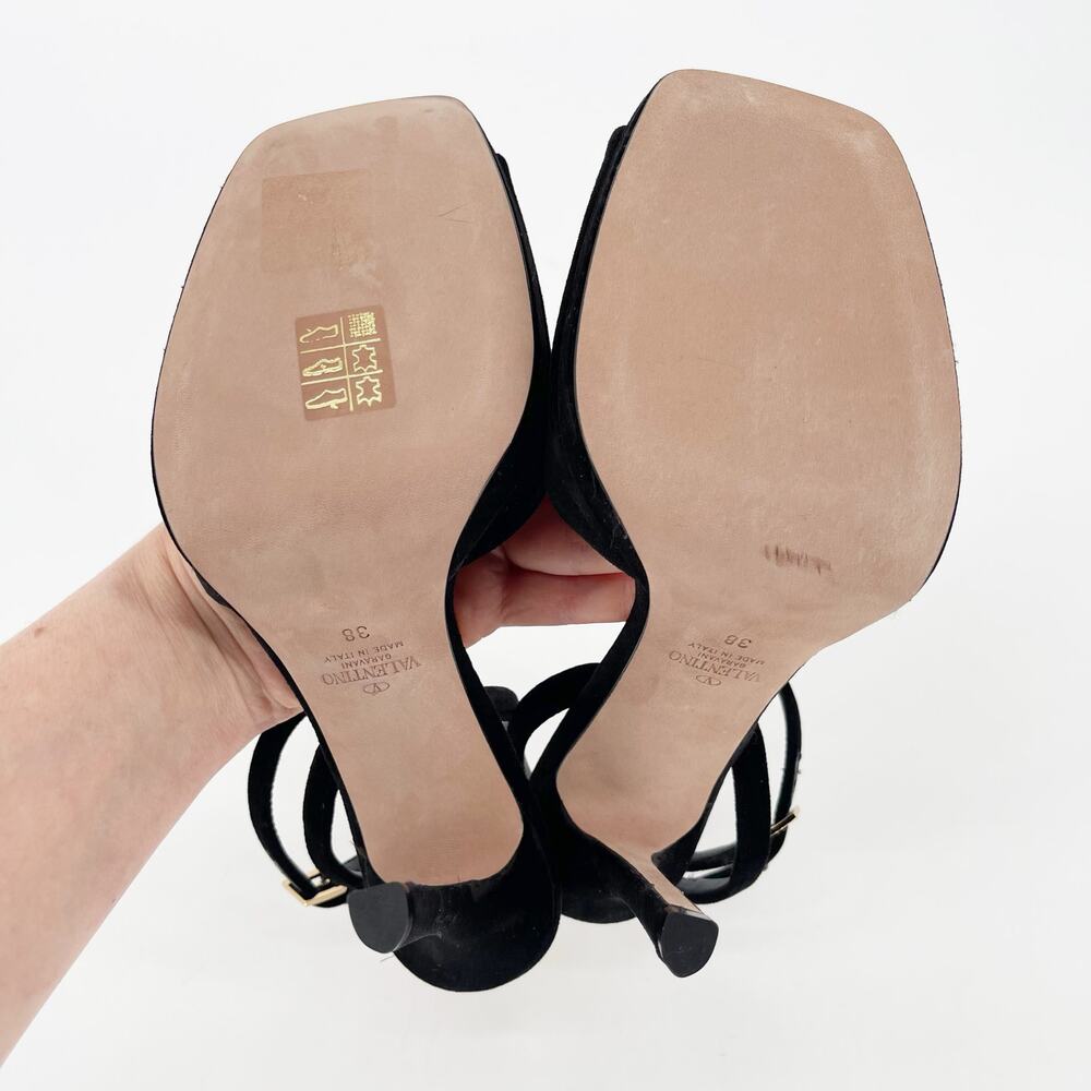Valentino Garavani Black Velvet Crystal One Stud Stiletto Strappy Sandals EU 38 - Picture 10 of 11